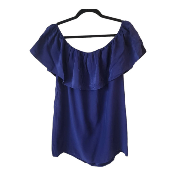 Amanda Uprichard Silk Ruffled top Royal Blue M - Picture 3 of 7